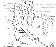 Coloriage Barbie à la plage